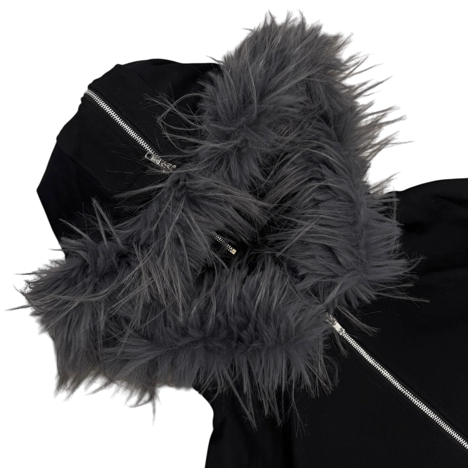 FUR ZIP HOODIE (BLACK) - Image 2