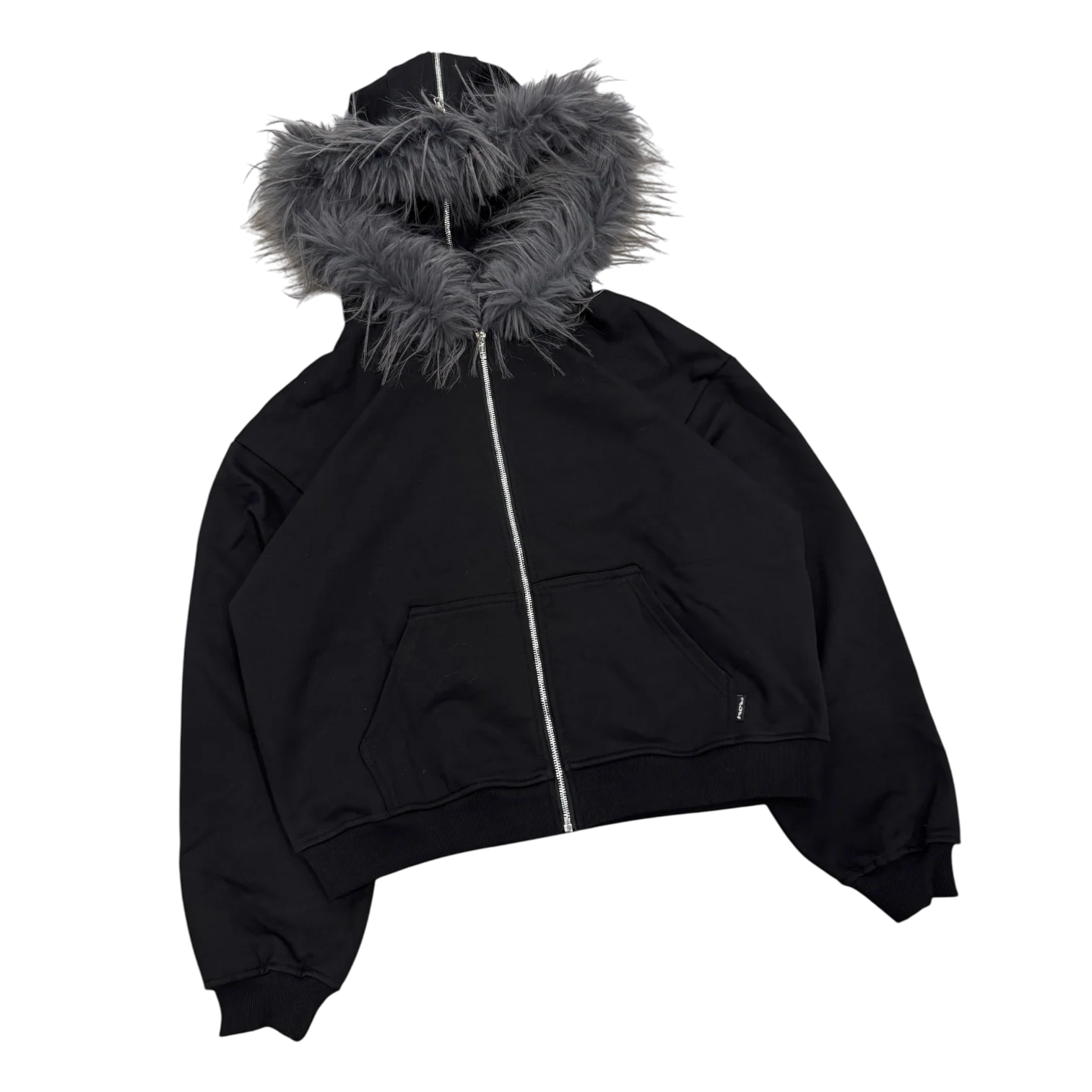 FUR ZIP HOODIE (BLACK) - Image 3