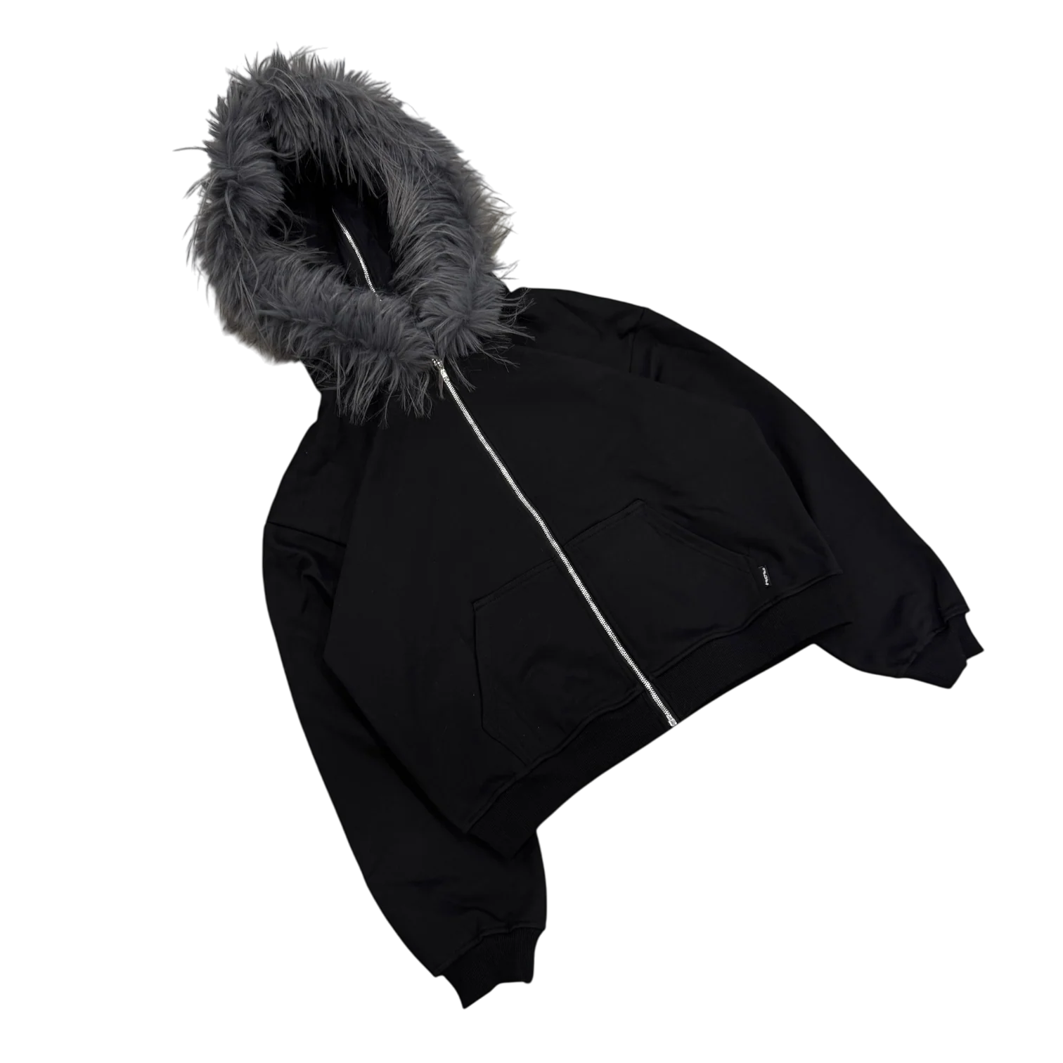 FUR ZIP HOODIE (BLACK) - Image 4