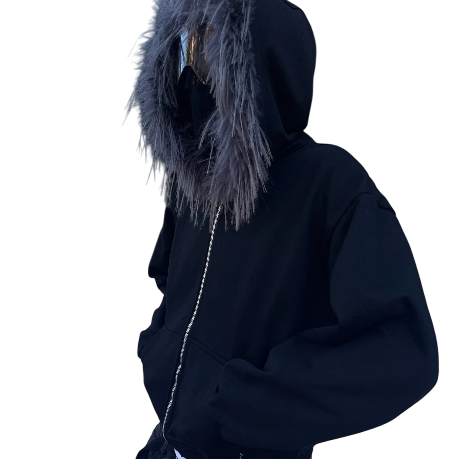 FUR ZIP HOODIE (BLACK) - Image 5