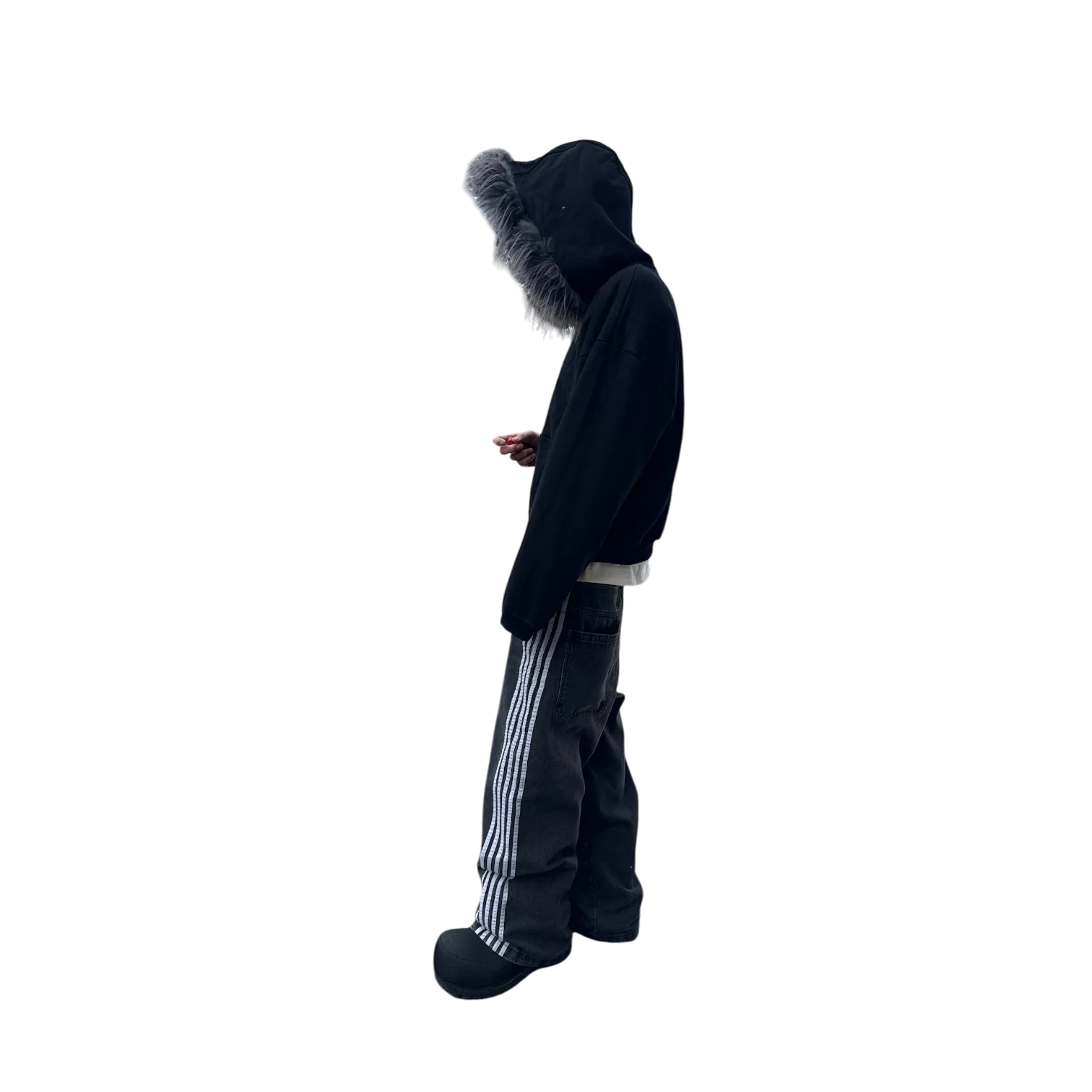 FUR ZIP HOODIE (BLACK) - Image 7