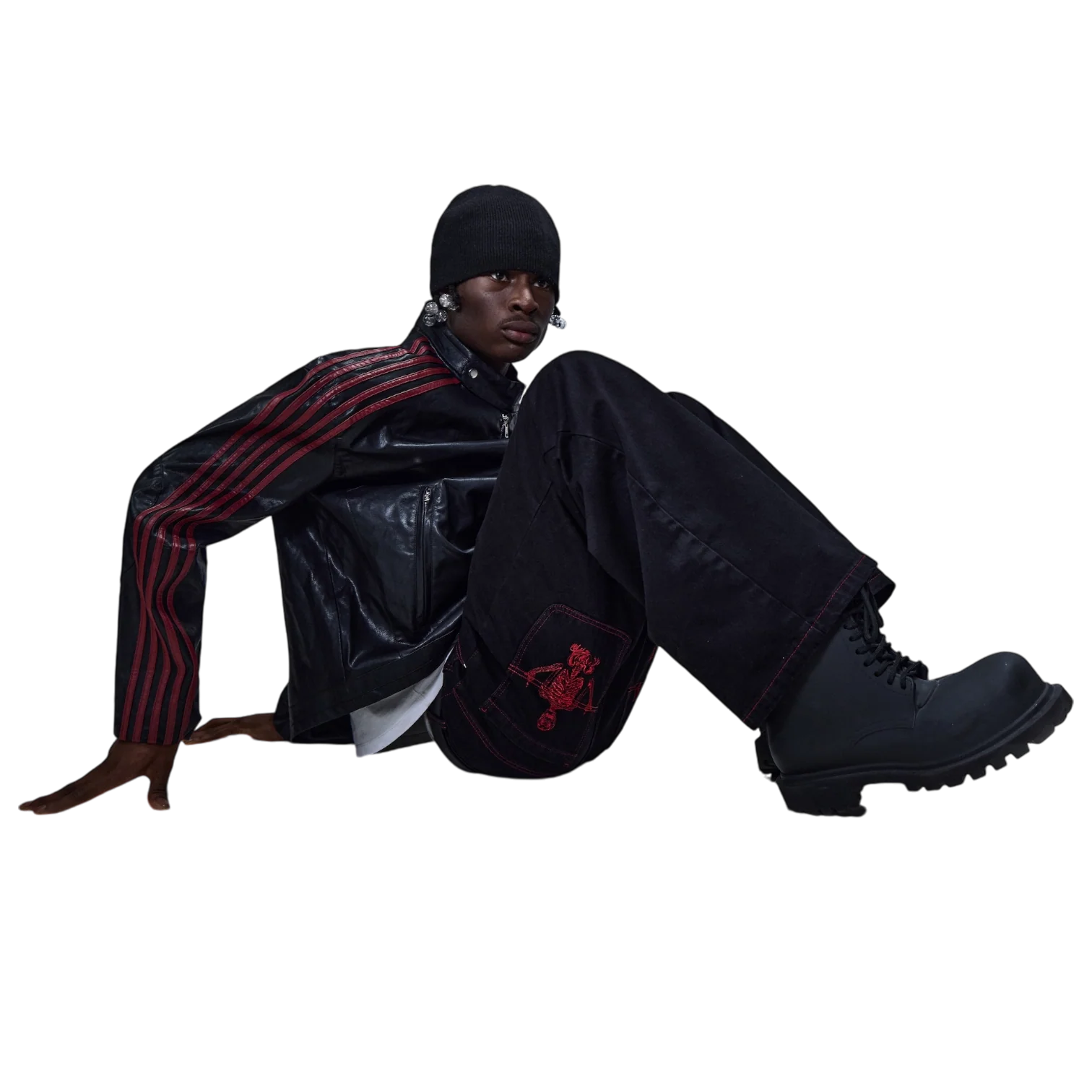 V2 SKULL JEANS (BLACK/RED) - Image 3