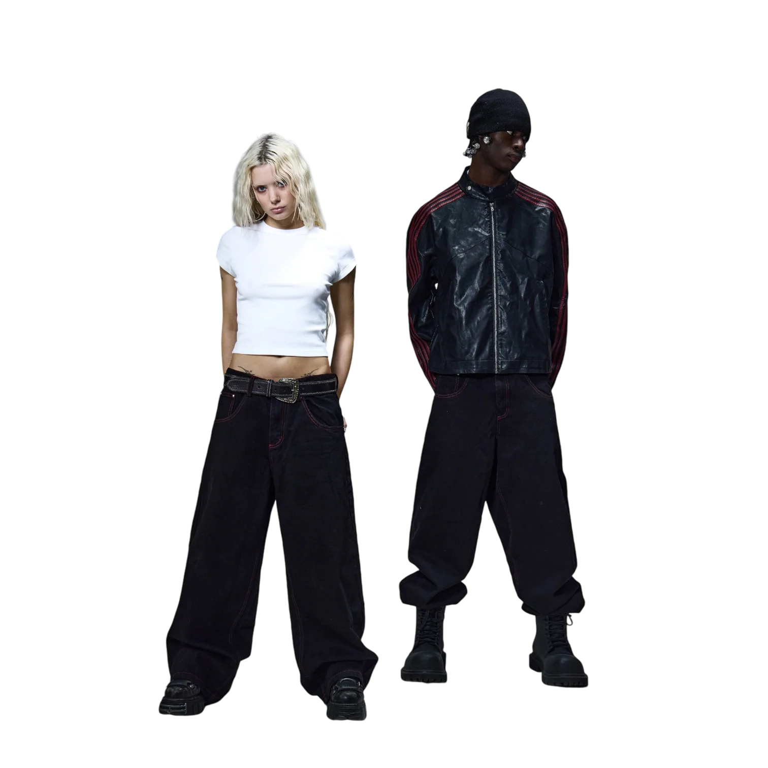 V2 SKULL JEANS (BLACK/RED) - Image 4