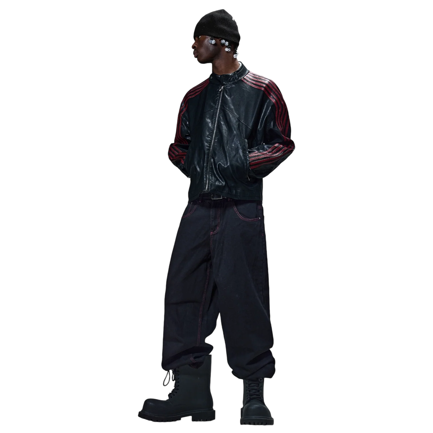 V2 SKULL JEANS (BLACK/RED) - Image 5