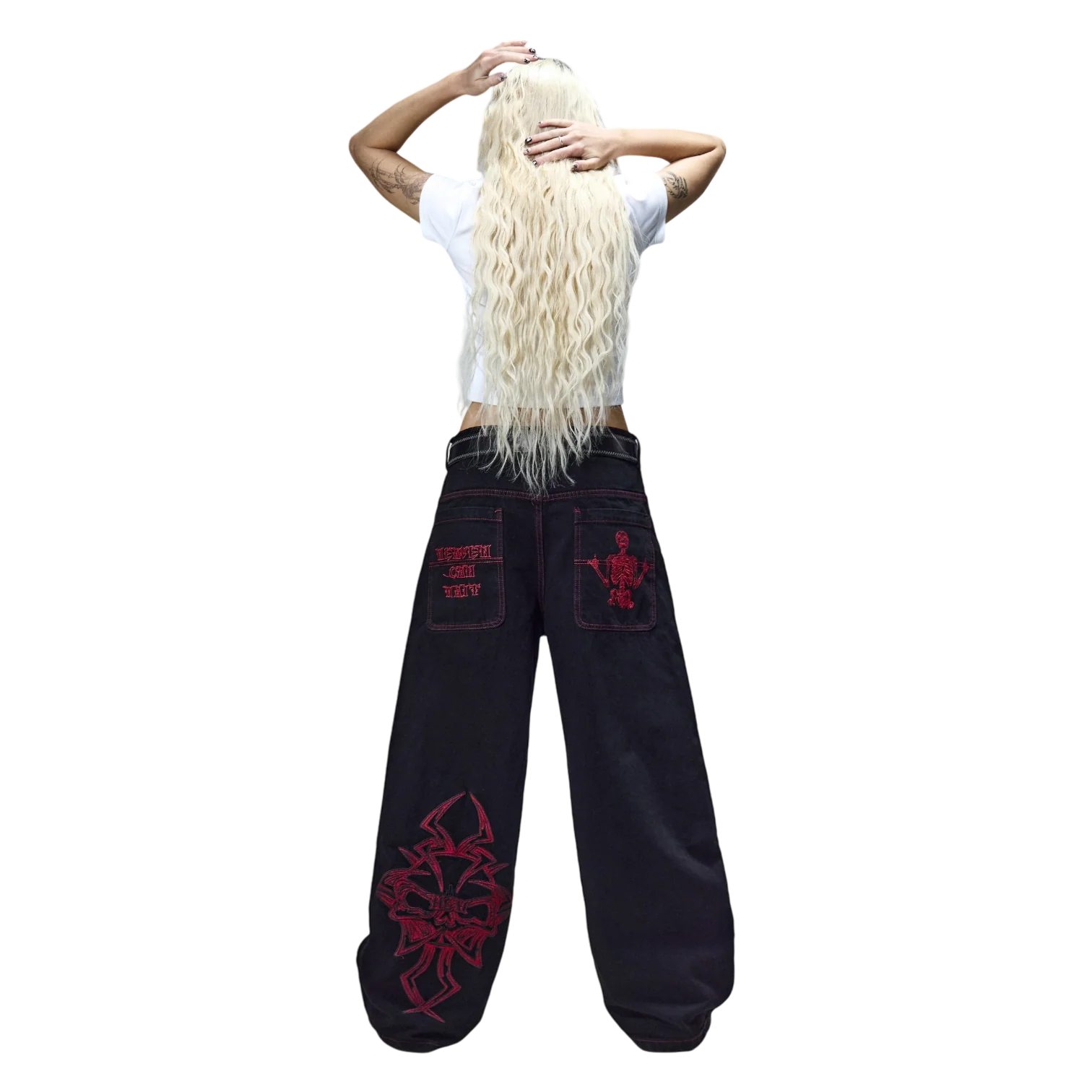 V2 SKULL JEANS (BLACK/RED) - Image 6