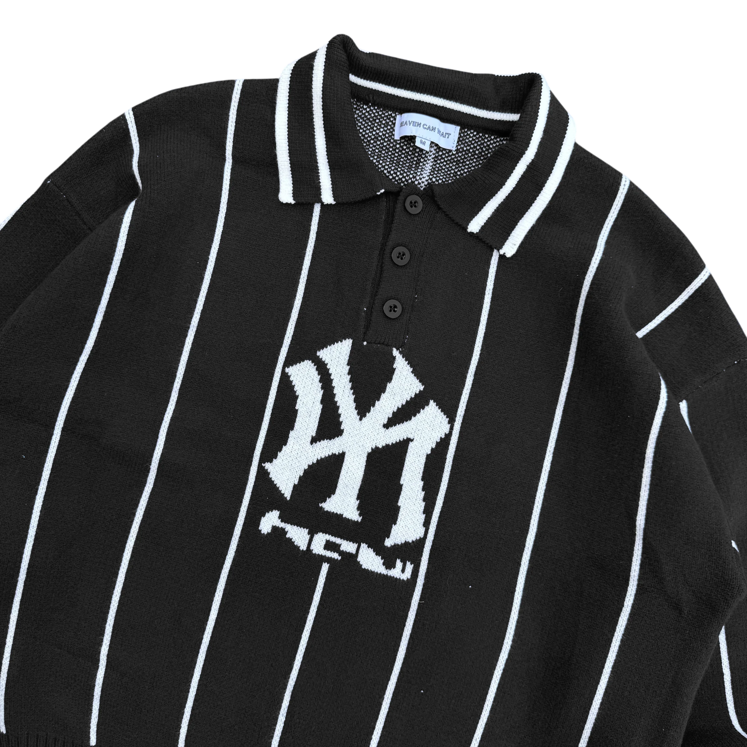 STRIPED KNIT POLO (BLACK) - Image 4