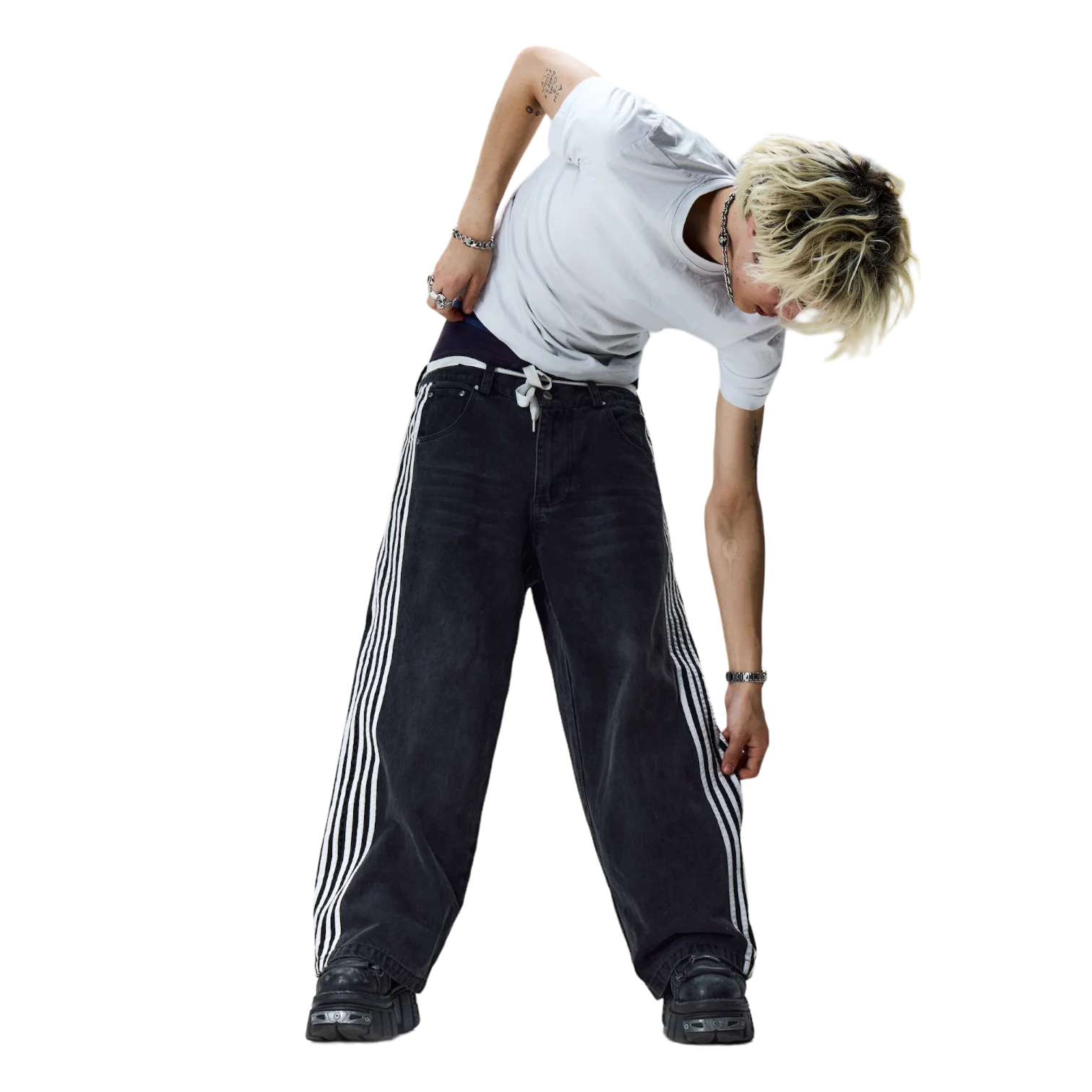 TRACK JEANS (BLACK/WHITE) - Image 4