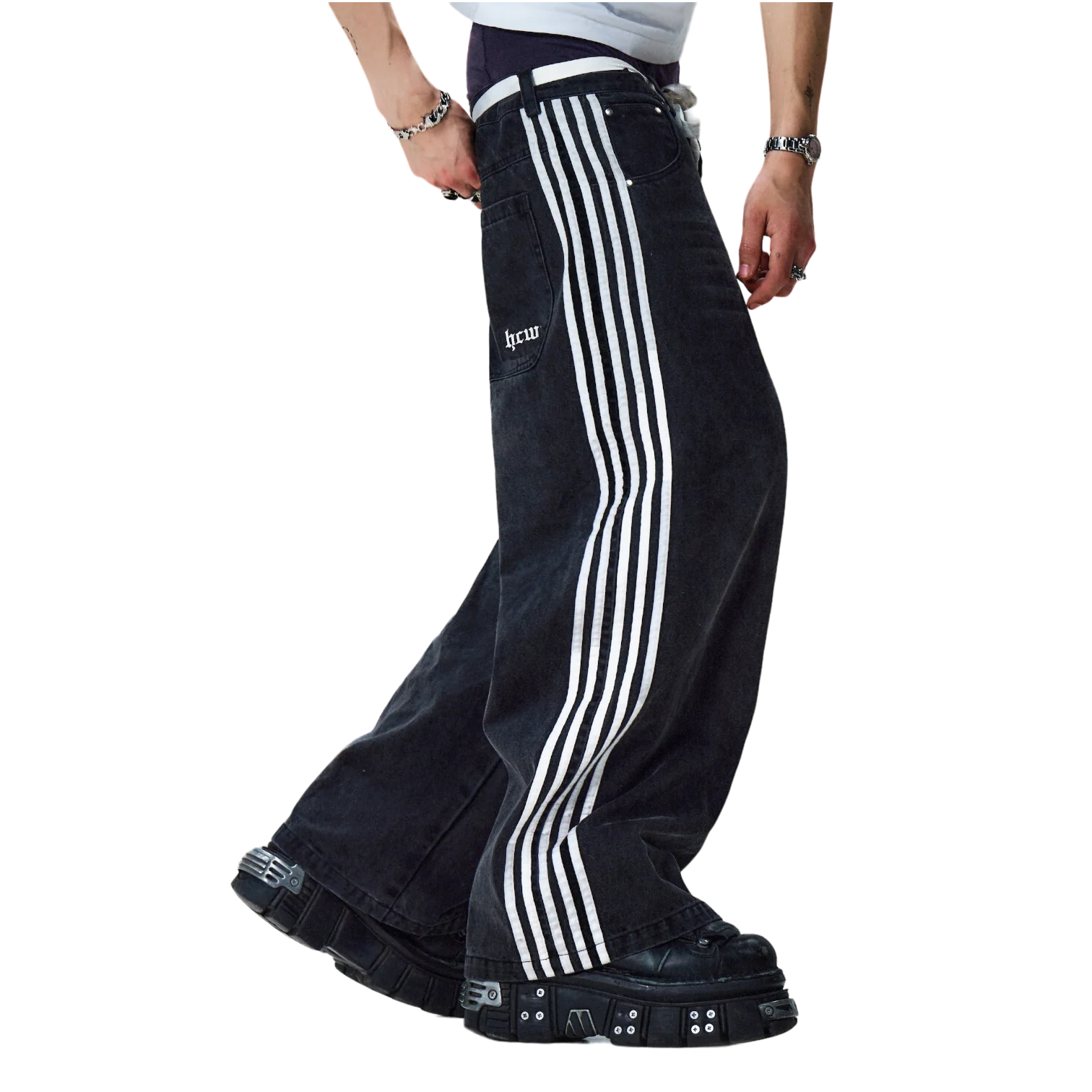 TRACK JEANS (BLACK/WHITE) - Image 6